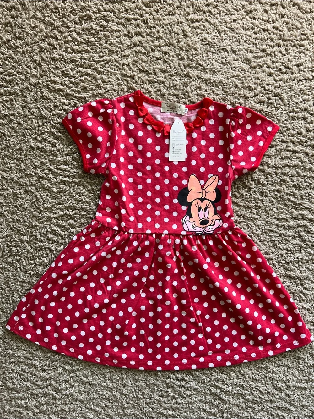 Girls' Red Polka Dot Character Short Sleeve Dress